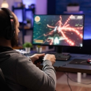 person playing video game