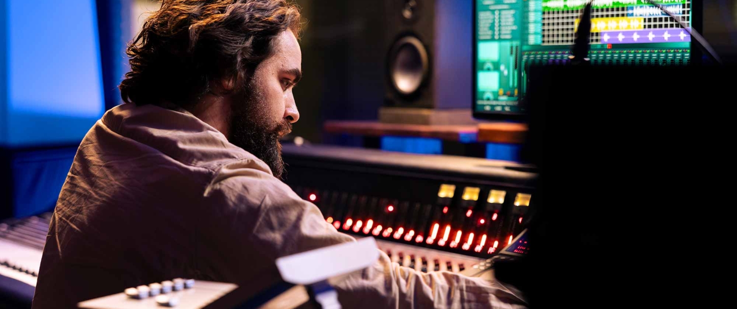 audio engineer working recording editing new music studio