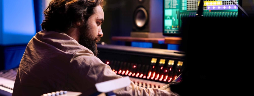 audio engineer working recording editing new music studio audio engineer working recording editing new music studio