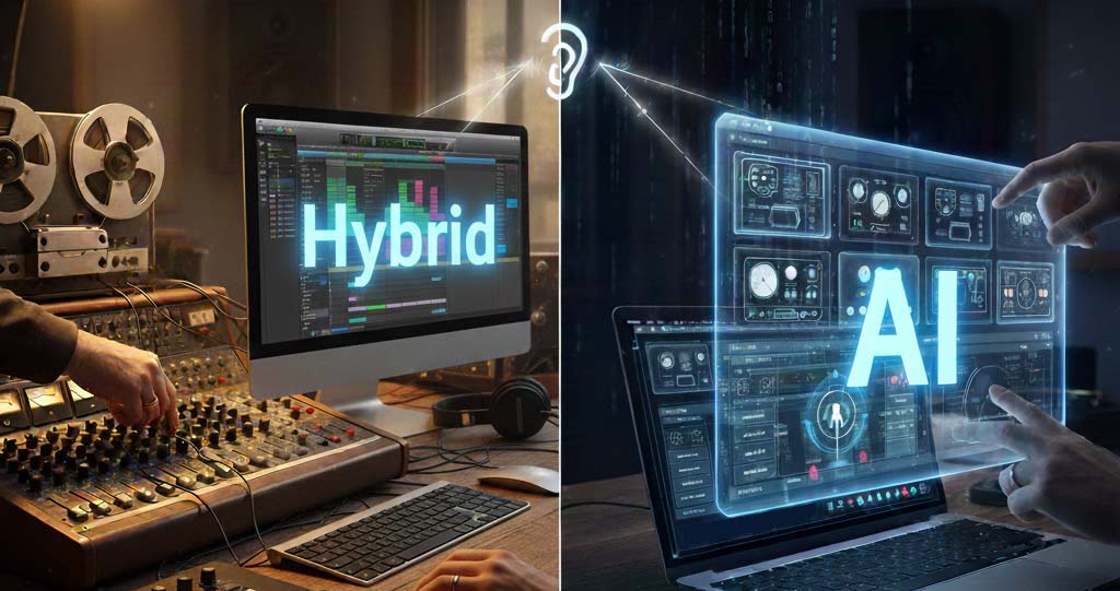 Hybrid audio production and AI